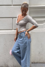 V-Neck Side Slit Half Sleeve T-shirt