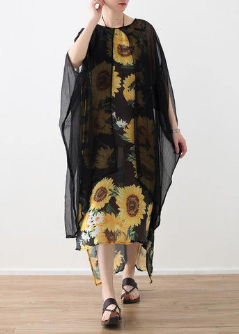 Vestidos sueltos de algodón con estampado floral, falsos vestidos largos de verano de dos piezas. 