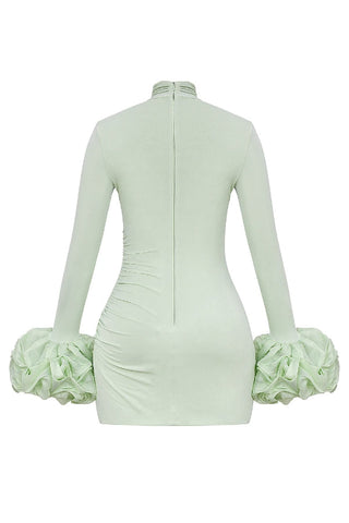 Ruffled Patchwork Long Sleeve High Neck Mini Dress