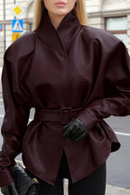 Stand Collar Trench Leather Jacket