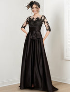 Vestidos para madre de la novia de corte A/princesa, con escote joya y largo hasta el suelo 