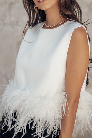 Casual Solid Feathers O Neck Tops(5 Colors)