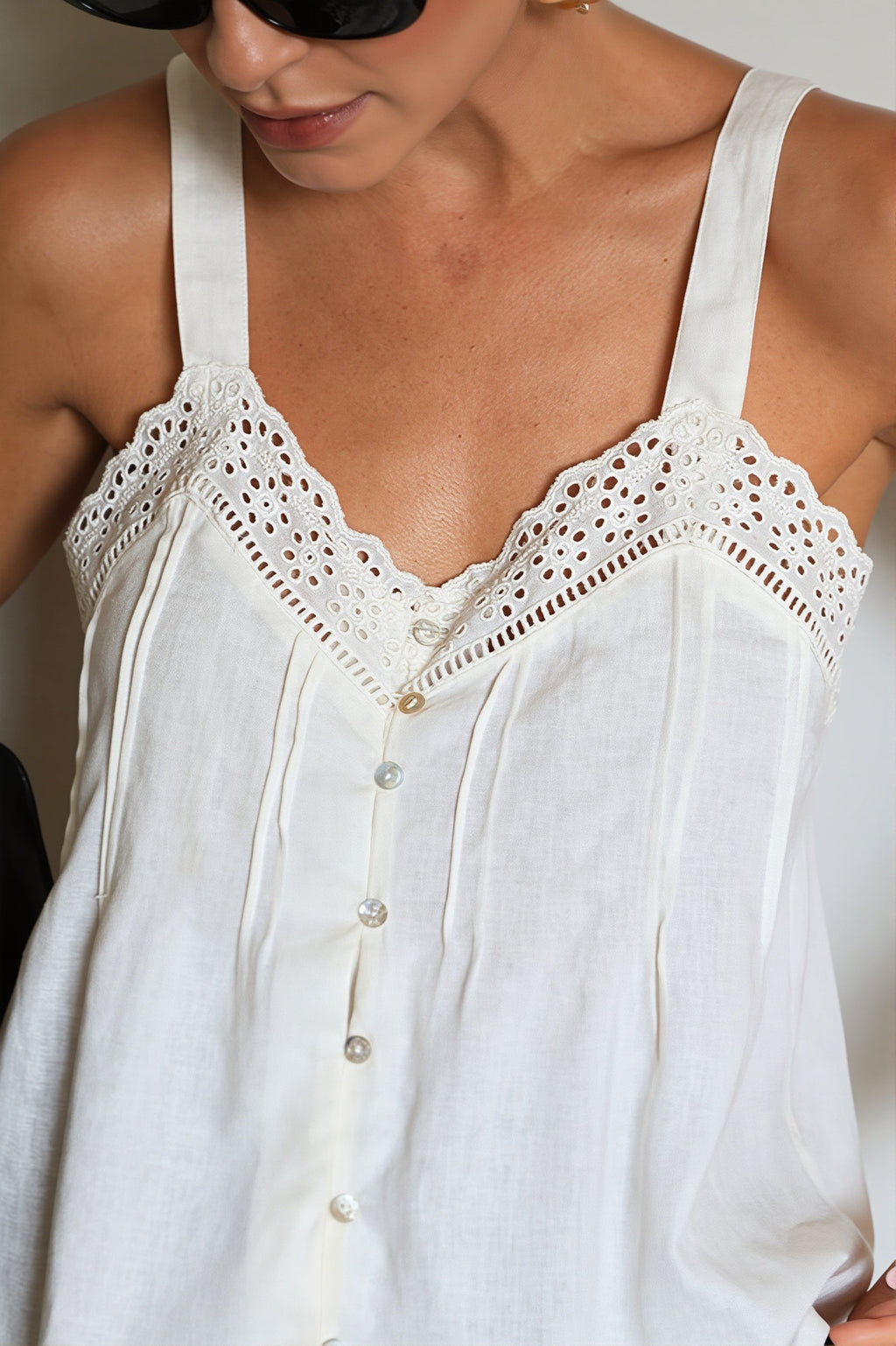 Cotton V Neck Lace Trim Relaxed Cami Top