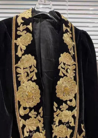 Bohemian Schwarz Handgemachte Bestickte Velours Mäntel Frühling 