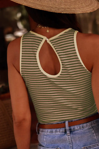 fresh green striped ribbed tank top