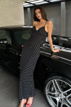 Polka Dot Cami Backless Tie Maxi Dress
