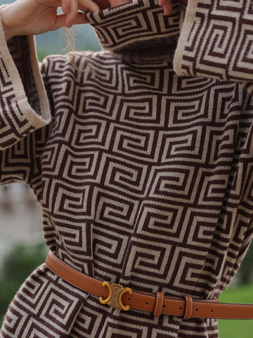 Vestidos tipo suéter con cuello alto, mangas largas y estampado jacquard, minivestidos