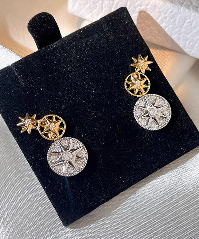 New Colorblock Copper Overgild Eight Pointed Star Stud Earrings