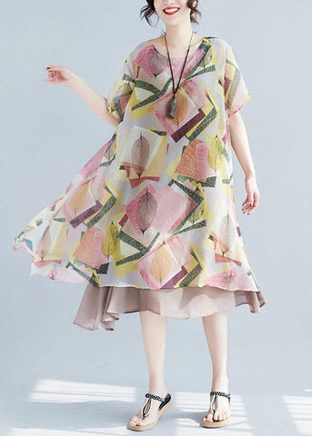 Vestidos florales con escote en O y dobladillo grande en estilo francés 