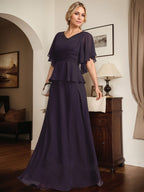 Vestido de gasa para madre de la novia, corte A, escote en V, largo hasta el suelo, con cuentas plisadas