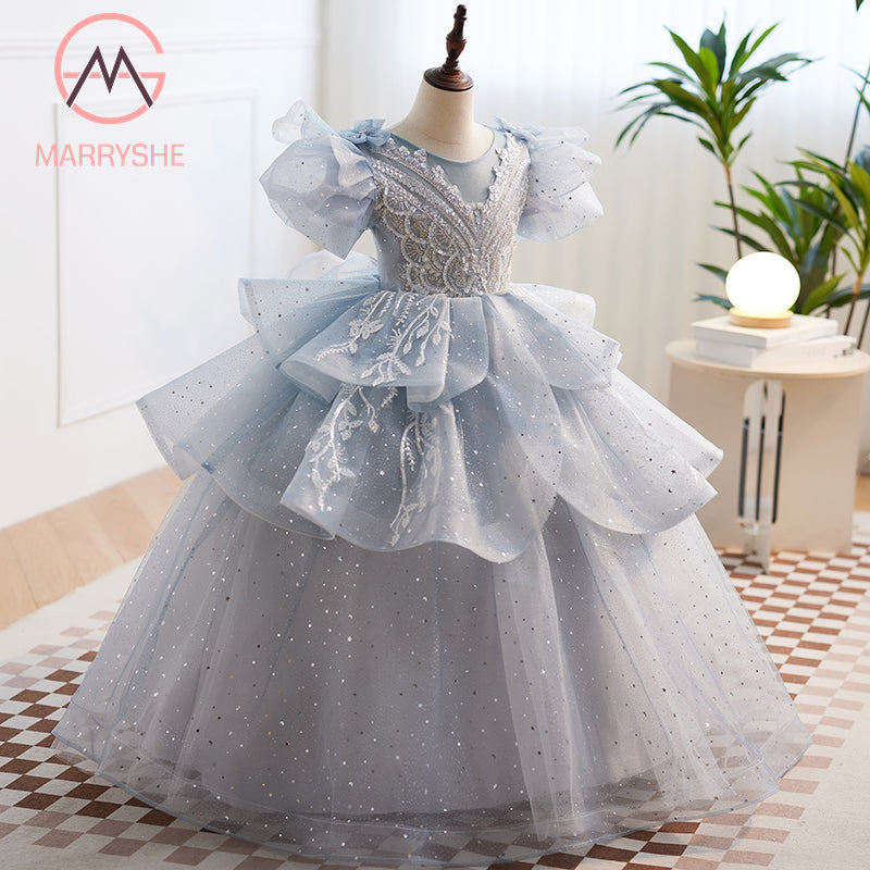 MARRYSHE Kleinkind Sommer Kommunion Geburtstagsparty Kleid Netzstoff Puffy Prinzessinnenkleid