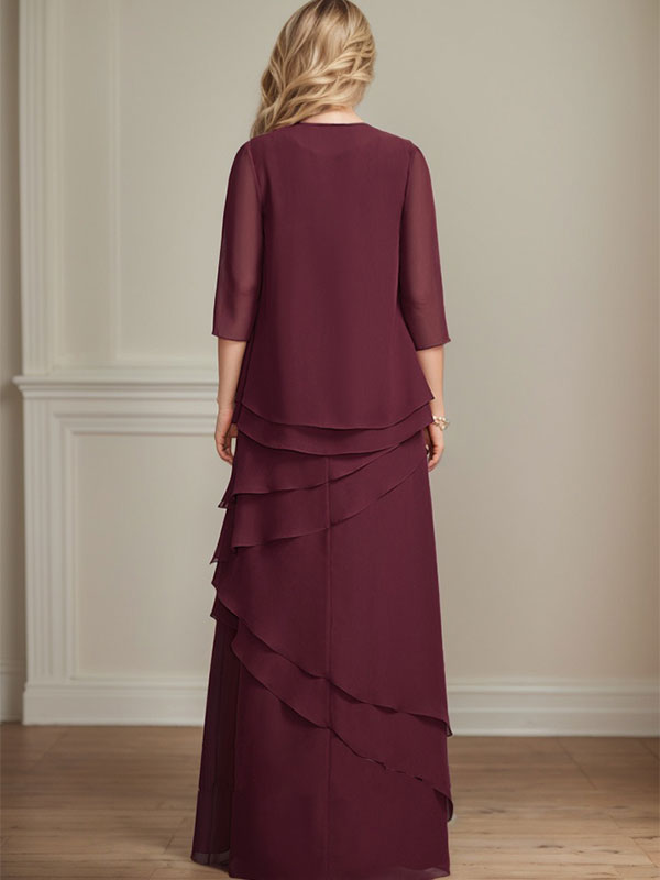 Etuikleid aus Chiffon, bodenlang, mit U-Boot-Ausschnitt, für die Mutter der Braut