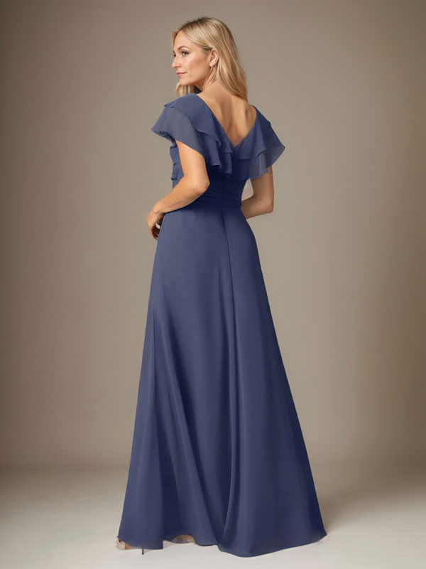 Vestido de gasa fruncido con escote en V y corte A de Stormy 