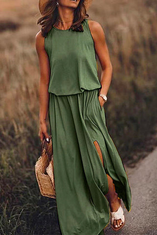 Vestido largo de tirantes Meridress sin mangas con abertura en la cintura