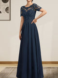 Vestido de gasa con encaje y lentejuelas para madre de la novia, largo hasta el suelo, con escote en A y ilusión