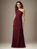 Rubinrotes Etuikleid mit One-Shoulder-Schulter und Metallic-Mesh-Optik, Brautmutterkleid