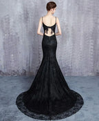 Vestido largo formal de noche tipo sirena con tirantes y cola