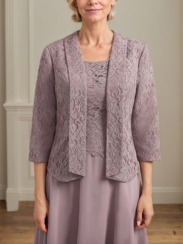 A-Linien-Kleid aus Chiffon mit Rundhalsausschnitt und Teelänge für die Mutter der Braut 