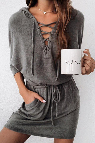 Meridress Long Sleeve Drawstring Waist Hoodie Dress with Pockets
