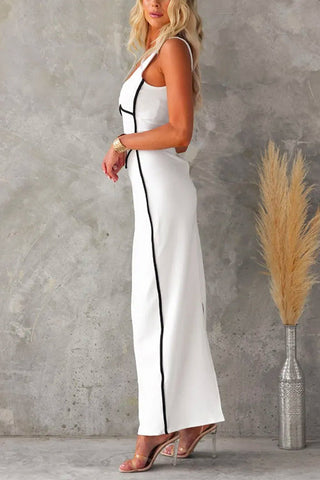 Meridress Backless Color Block Knit Sleeveless Maxi Dress