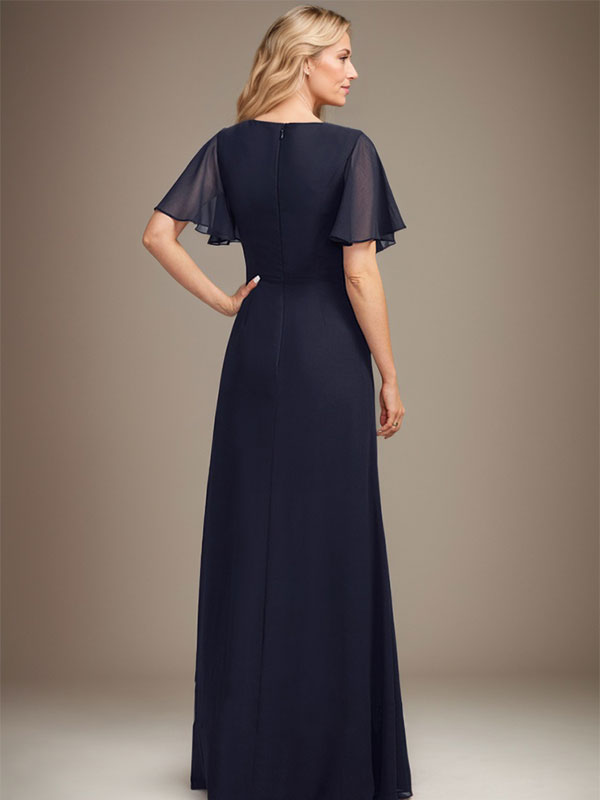 Vestido de gasa para madre de la novia, corte A, asimétrico, largo hasta el suelo, con lentejuelas y cuentas plisadas