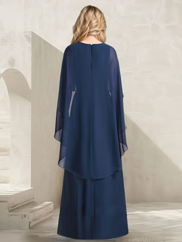 A-Linien-Kleid aus Chiffon mit V-Ausschnitt, bodenlang, mit Kaskadenrüschen und Perlenstickerei für die Mutter der Braut. 