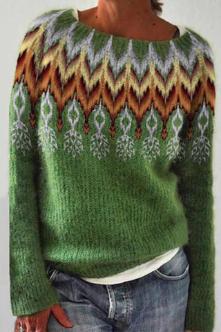 Suéter holgado de otoño con cuello redondo y estampado de plumas de Meridress (en 2 colores)