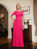 A-Linien-Kleid aus Chiffon mit Pailletten und Rundhalsausschnitt, bodenlang, für die Mutter der Braut
