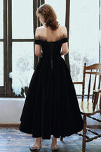 Schulterfreies Samt-Partykleid Abschlussballkleid Abendkleid Hochzeitsgast-Kleider