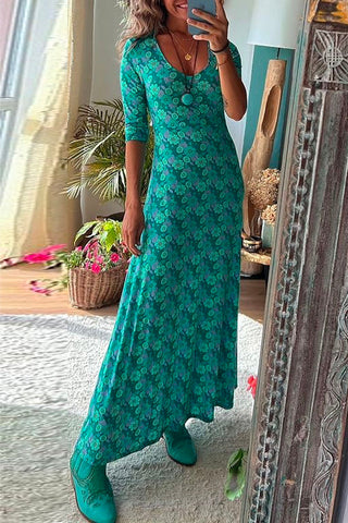 Vestido maxi floral con escote redondo y mangas 3/4 de Meridress