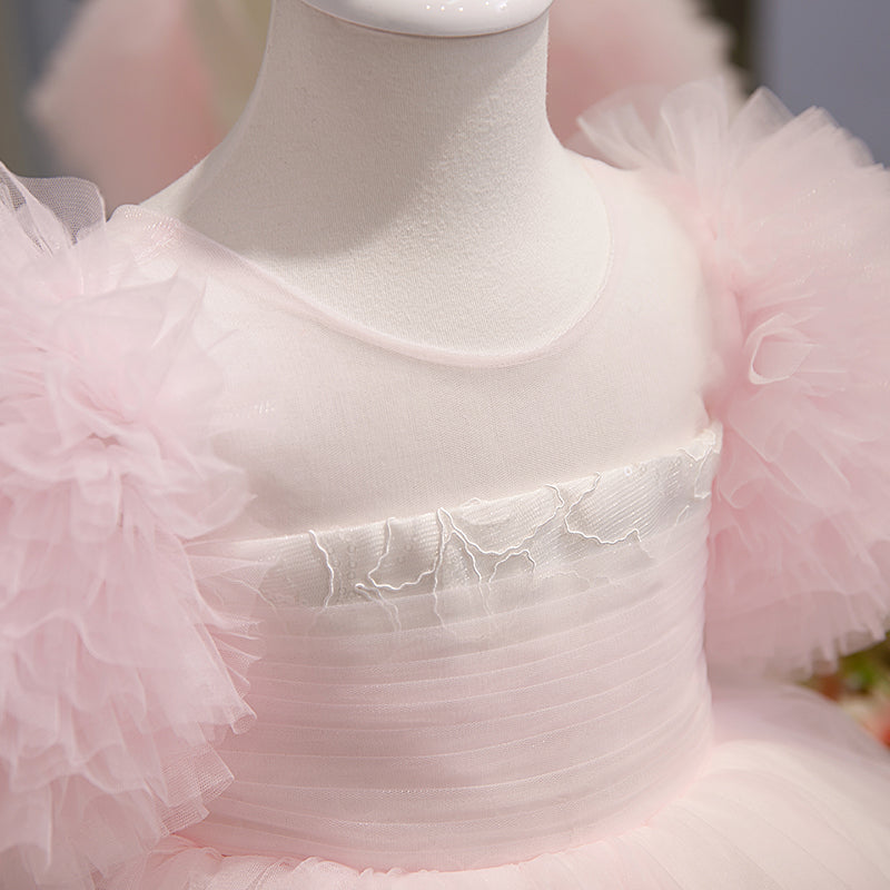 Vestido de niña pequeña de verano con estampado de pastel rosa esponjoso para cumpleaños y comunión 