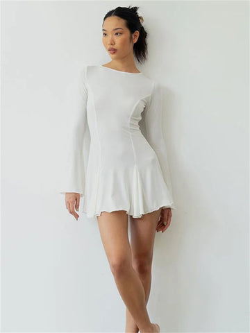 Tossy Rüschen Schnürung Rückenfreies Minikleid Für Frauen Langarm Bandage Elegante Hohe Taille Langarm Kleid Neue Feste Kleidung 
