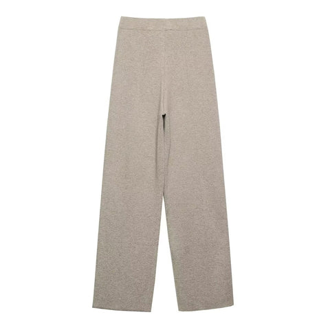 Women French Suit Sleeveless Round Neck Pullover Side Slit Sweater High Waist Casual Pants