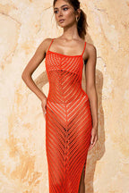 Lace Trim Backless Slit Maxi Dress
