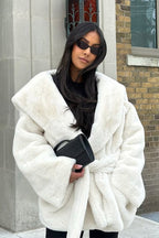 Faux Fur Belted Hooded Coat