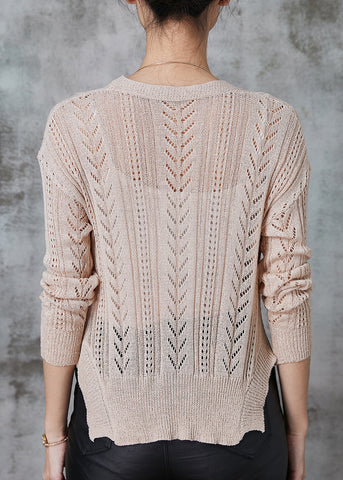 Handgemachte Apricot Hollow Out Strick Cardigans Frühling 