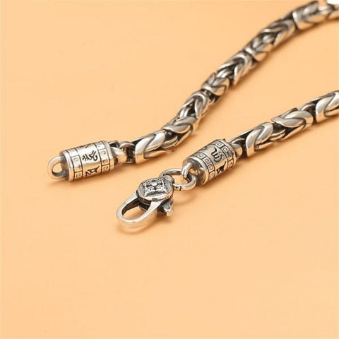 Sterling Silver Buddhist Mantra Vajra Byzantine Chain Bracelet
