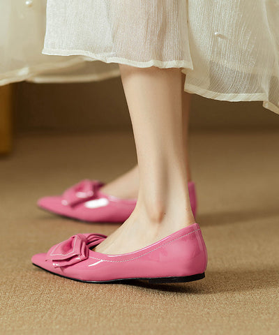 Zapatos planos con lazo y punta puntiaguda de piel sintética color rosa para mujer 