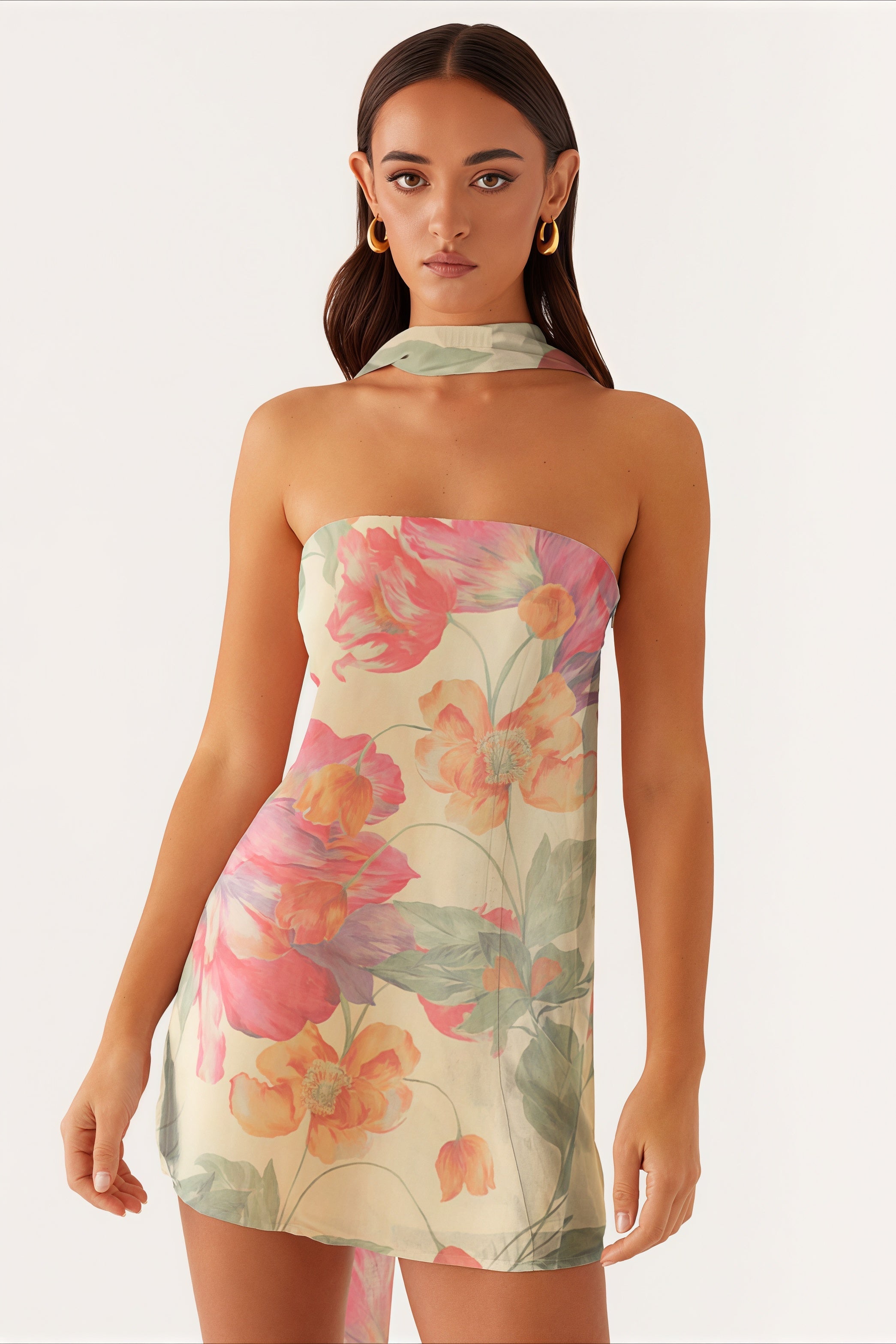 Sexy Strapless Chiffon Print Bodycon Club Mini Dress