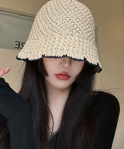 Handgemachte schwarze Bucket Hat aus Strick mit Hohlsaum 