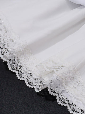 Sommer Minikleider Weiße Träger Hals Spitze Strandkleid 