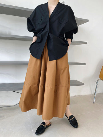 Trendy Fledermausärmel Einfarbige Blusen mit V-Ausschnitt 