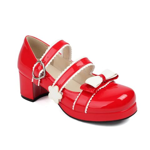 - Zapatos Mary Jane estilo Harajuku japonés de primavera, bonitos, estilo Lolita, para chicas, con punta redonda, colores combinados, para cosplay, con lazo, Kawaii Chic. 