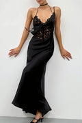 Solid Lace Spliced Cutout Tie Maxi Dress