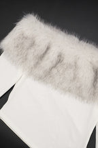 Fuzzy Long Sleeve Off Shoulder Asymmetric Long Sleeve Tee