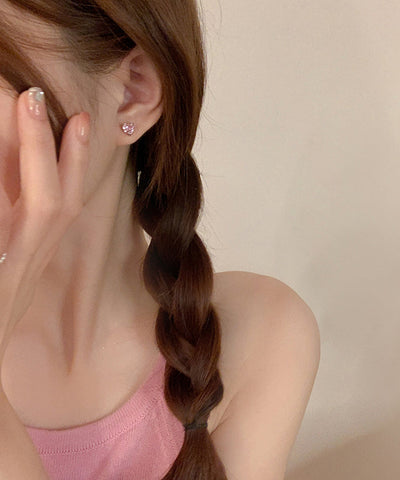 Cute Pink Sterling Silver Zircon Bow Water Drop Stud Earrings