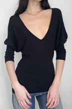 Black V Neck Slim Basic Blouse