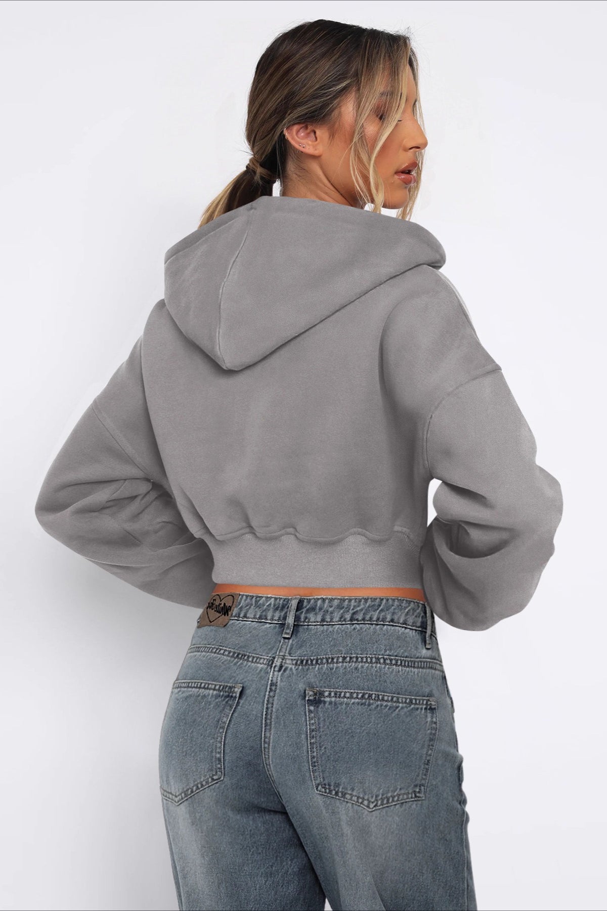 Cropped Zip Up Hoodie