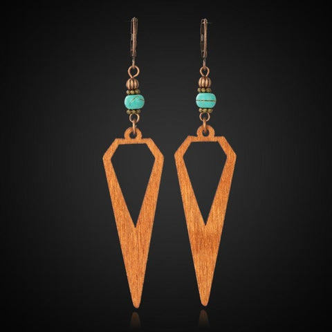 Pendientes vintage de madera con cuentas bohemias 