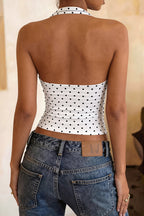 Polka Dot Backless Halter Tank Top